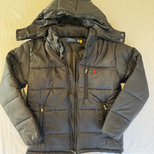 Polo Ralph Lauren Men's Black Hooded Down Puffer Jacket Size L Zip Logo