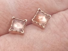 Vintage 9ct Rose Gold & Morganite Squared Stud Earrings 6.5mm