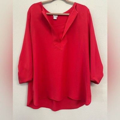 Chico s Women's Coral Red Blouse 16/18 roll tab sleeve