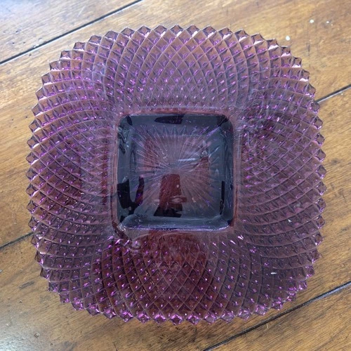 Vintage LE Smith amethyst glass cake plate, diamond cut 1960. RARE FIND