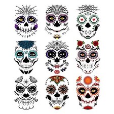 9 PCS Day of the Dead Sugar Skull Temporary Face Tattoo Kit