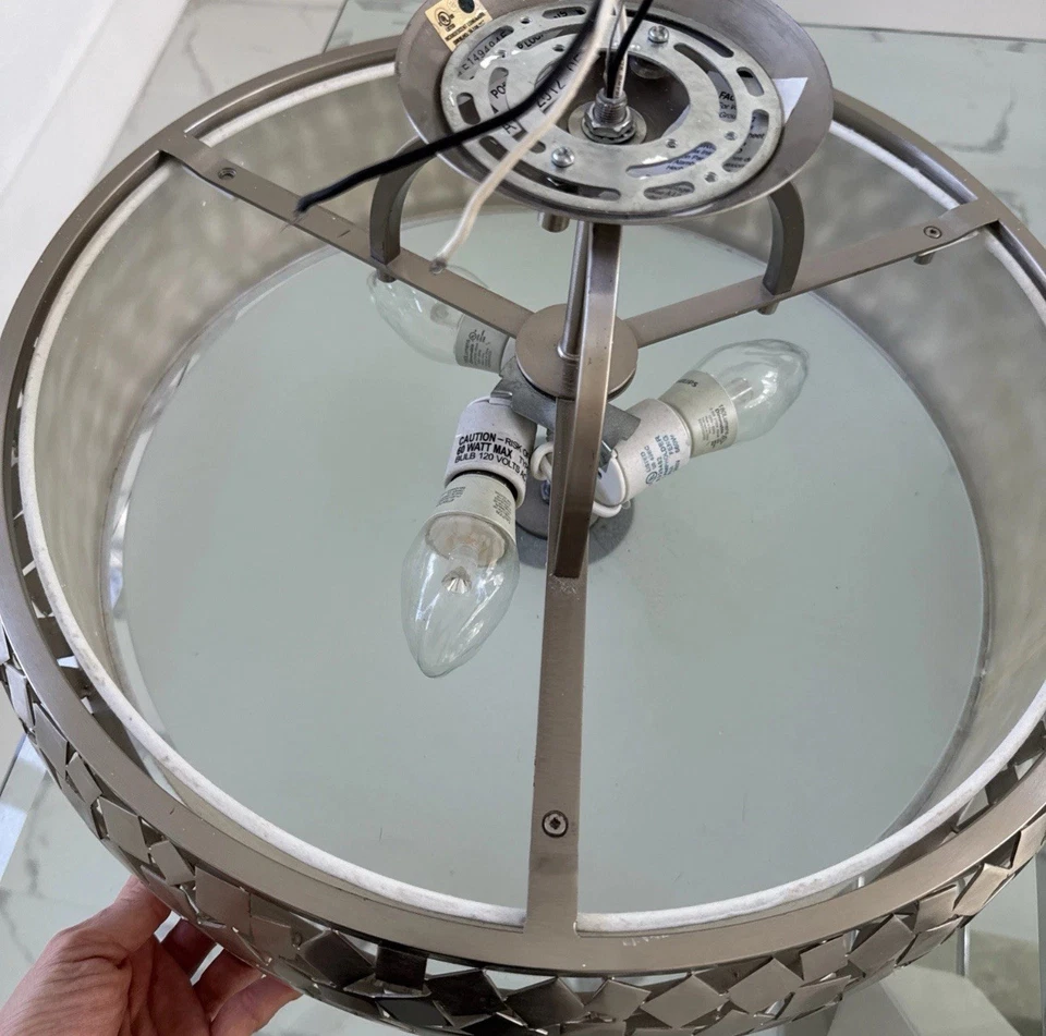 Feiss Zara 18 英寸半吸顶灯拉丝钢 - $992 零售设计师灯 — 第 3/4 张图片