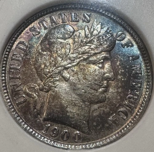 1900 Barber Dime Silver AU50 ANACS Certified Philadelphia Mint