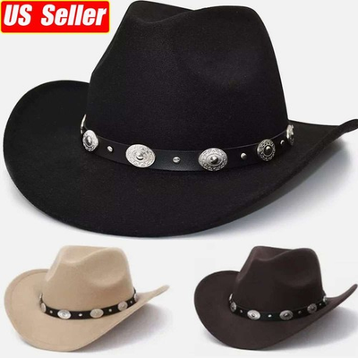 #ad #ad Western Cowboy Cowgirl Hat Silver Strap Men Women Retro Wide Brim Adjustable USA $9.00
