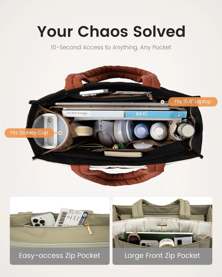 Bolsa tote feminina, bolsa de trabalho acolchoada 15,6 polegadas bolsa para laptop para chá de enfermeira... - Imagem 2 de 4