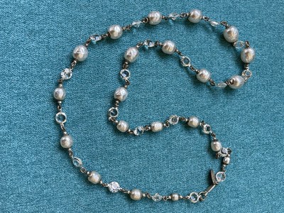 Miriam Haskell Baroque Pearls Crystal 70s  Necklace Vintage Gold Tone Good Cond