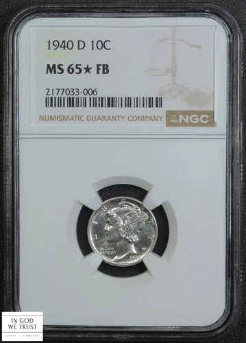 1940 D PROOF-LIKE STAR Full Split Bands Mercury Dime NGC MS 65* FB