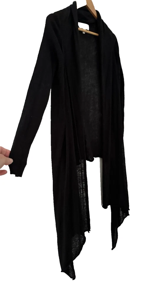 RONIT ZILKHA.  BLACK KNIT OPEN WATERFALL LONGERAT FRONT CATDIGAN.  SIZE XL - Image 2 of 4