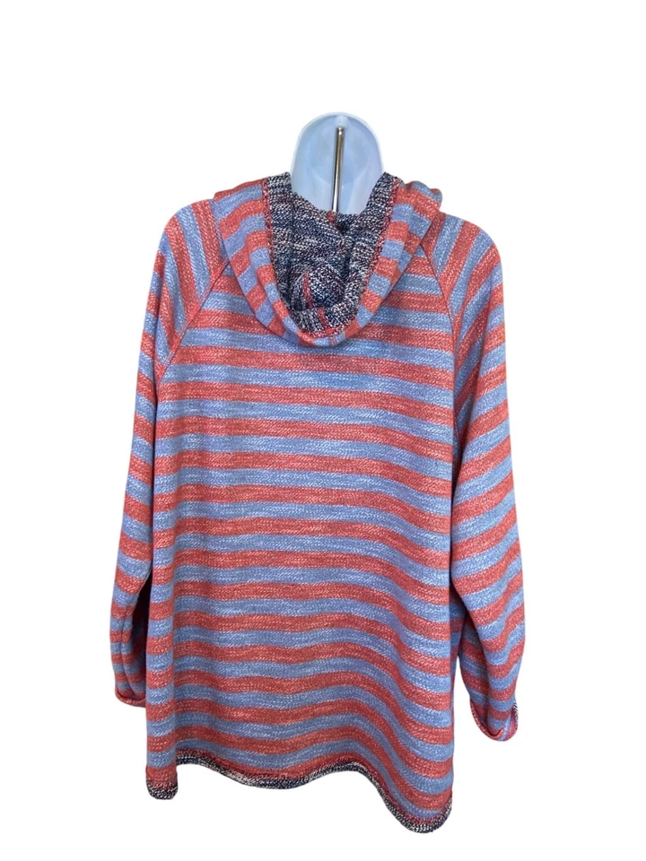 Ruby Rd. Woman 1X Striped Hoodie Jacket Coral Blue Textured Zip Up Boho Cozy - Image 2 of 4