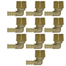 10 Pack XFITTING 3/8" Pex B X 1/2" Male NPT Elbow, Lead Free Brass, Barb Crimp