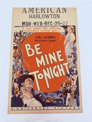 1932 Be Mine Tonight Original 14x22  Window Movie Poster Jan Kiepura Pre Code