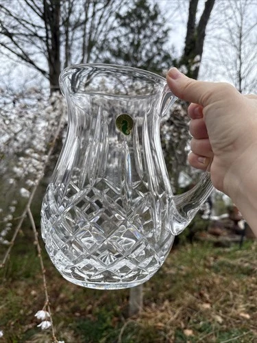 Large Waterford Crystal Large Lismore Water Serving Pitcher W/Label 8” Vintage