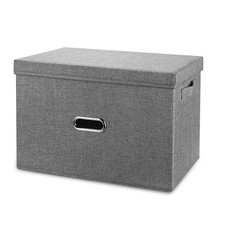 Linen Fabric Collapsible Storage Bins with Removable Lids and Handles, Washab...