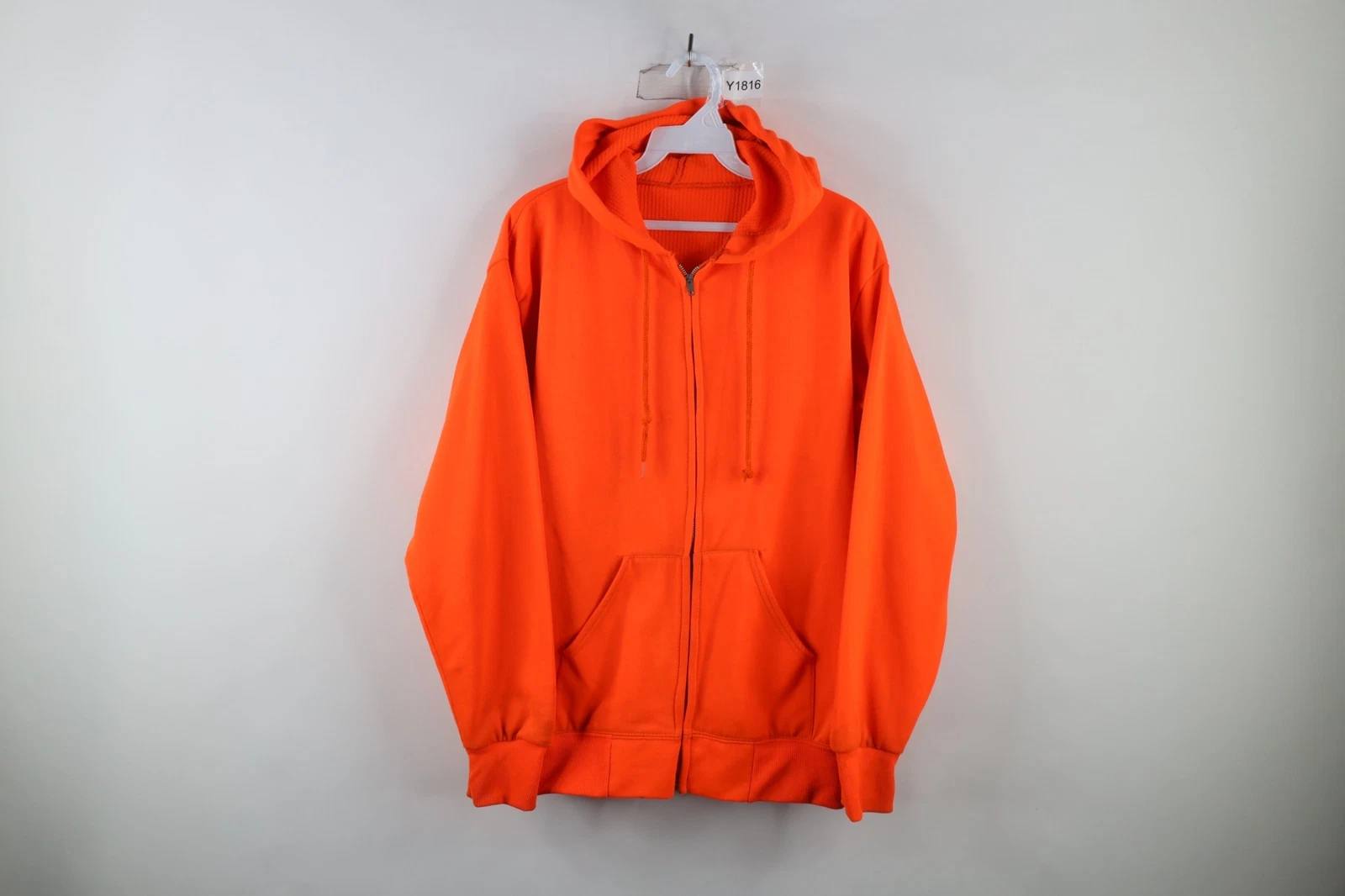 Vtg 70s Streetwear Mens Large Distressed Blank Thermal Lined Full Zip Hoodie USA