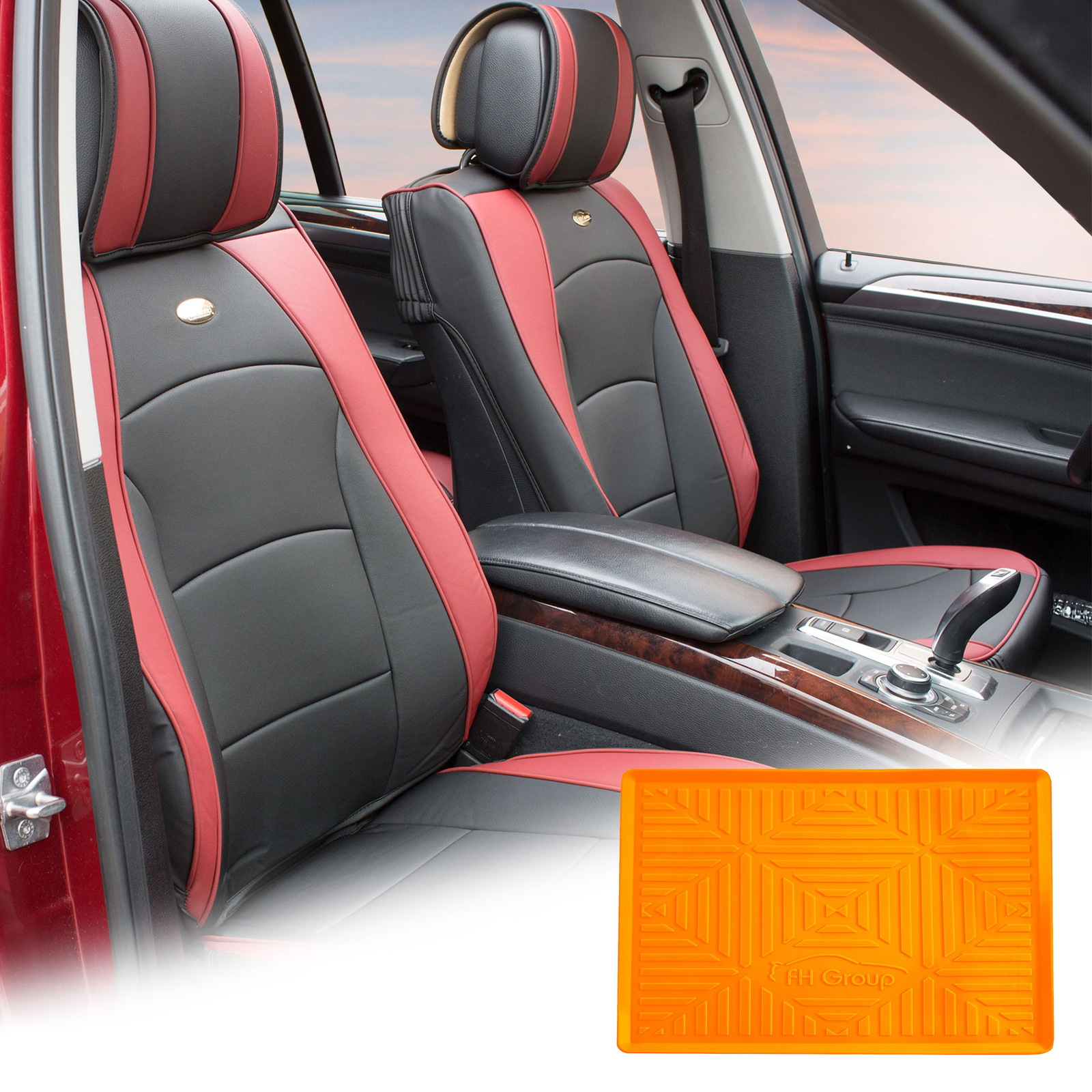 FH Group Universal Fit Leatherette Car Seat Covers for SUV Front Set w/ Dash Mat