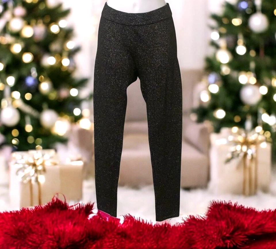 Express Womens Sparkle Skinny Ankle Leggings Size M Black Elastic Stretch Pull - Image 4 of 4