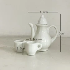 3PC 1/12 Scale Dollhouse Miniatures Accessories Tea Set Teapot Cup Kit White