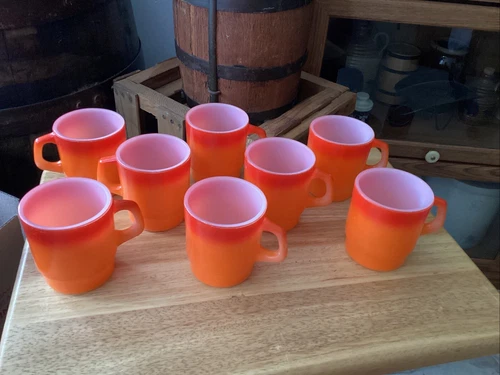 Set Of Eight Orange Fire King Cup / Mugs