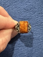 Vintage Sterling Silver 925 Handcrafted Baltic Amber Ring, Size 7