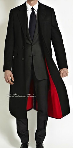 Long manteau couvert homme laine noire long hiver chaud mod cachemire collier velours - Photo 1/15