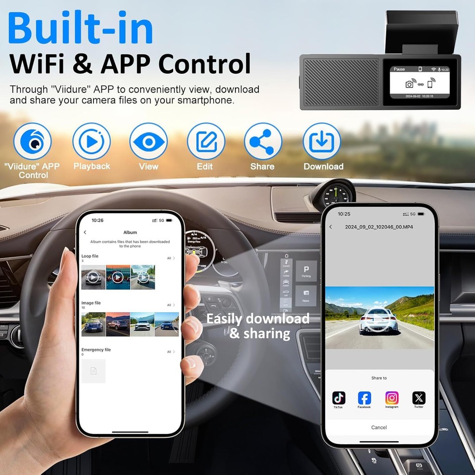 WiFi 2K QHD Dashcams Car Camera Included 64GB Card APP Control WDR Night Vision eBay