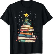 Book Christmas Tree Book Lover Teacher Librarian Men Women T-Shirt