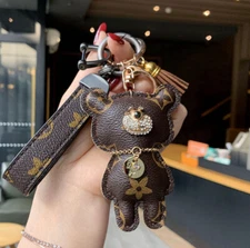 Bear Keychain with Golden Gift pouch, Bag Pendant, Gift for her, Holiday Gift