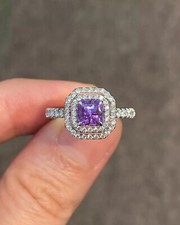 Double Halo Engagement Ring 2.66Ct Princess Cut Simulated Amethyst 925 Silver