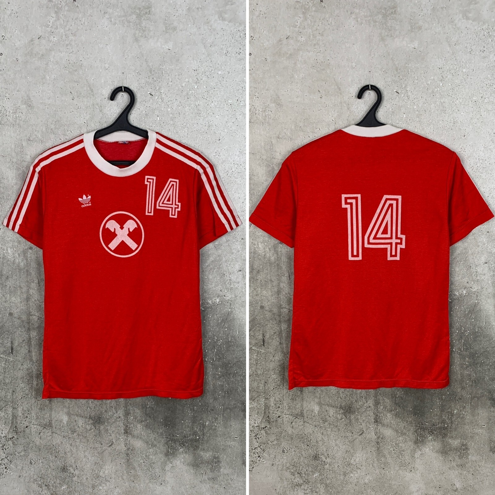 ADIDAS TEMPLATE 1980s RED FOOTBALL SHIRT #14 VINTAGE JERSEY SIZE M