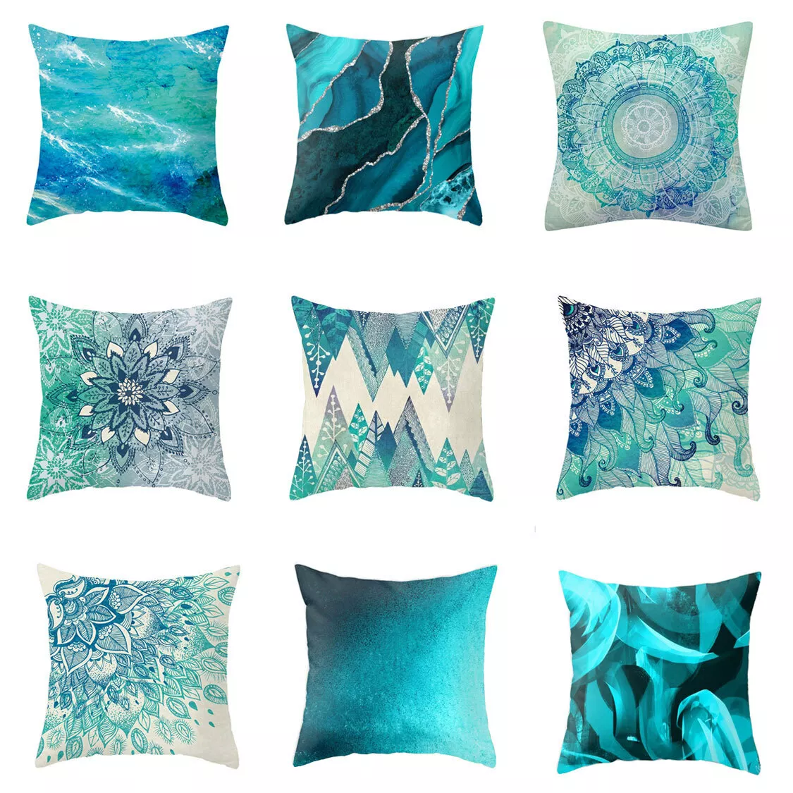 1x Aqua Turquoise Blue Cushion Cover Abstract Bed Sofa Pillow