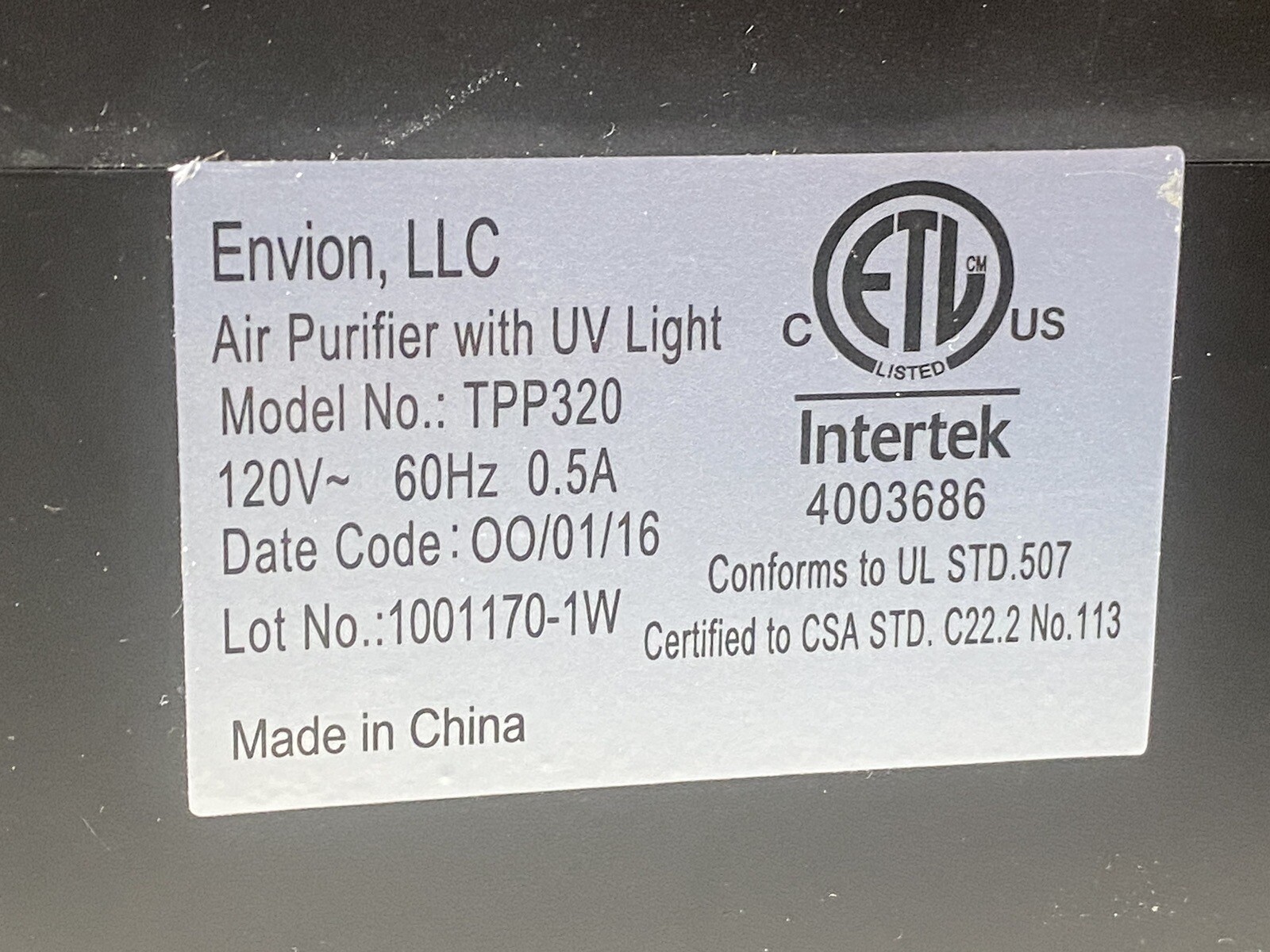 Envion Therapure Air Purifier Tower With Uv Light Shelly Lighting