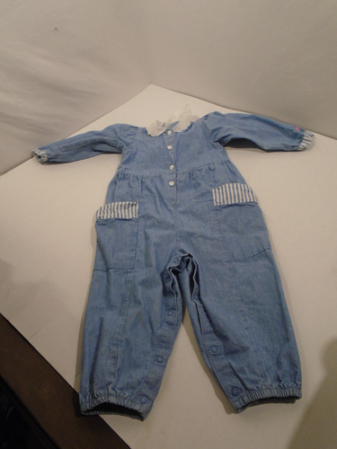Vintage 1990s Size 3T Oshkosh Blue Collared Onepiece Jumpsuit  Romper Cotton USA - Picture 1 of 6