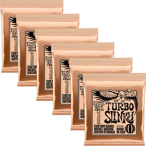 6-Pack Ernie Ball 2224Turbo Slinky Nickel Wound Electric Guitar String, 9.5-46