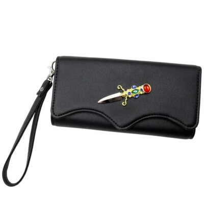 Kreepsville 666 Elvira Golden Jeweled Dagger Black Vegan Trifold Wallet Card NWT