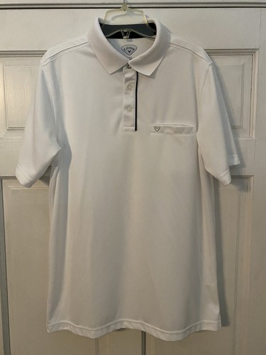 Men’s Callaway Golf Shirt, Large, White, Short Sleeve, 100% Polyester
