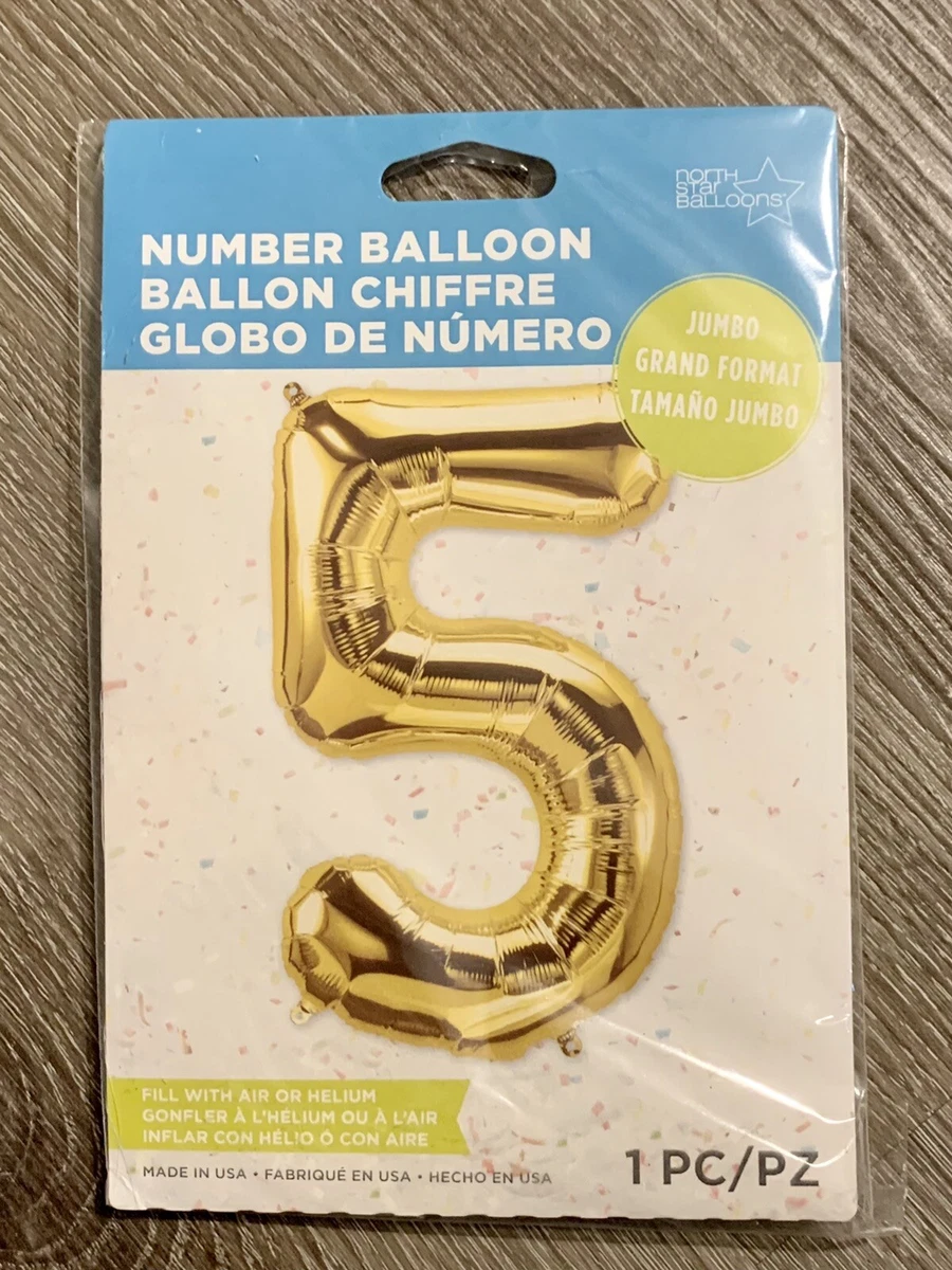 Jumbo Gold Foil Balloon Number 5 Party Decoration Air or Helium