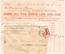 Easton, Rising & Worden Lumber etc. Hoosick Falls Billhead & Envelo Dec 15, 1892