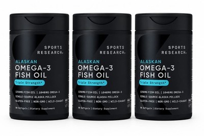 3 Pack Triple Strength Omega 3 Fish Oil Burpless Supplement EPA DHA Fatty Acids