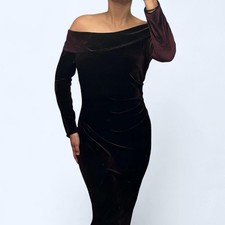 Purple Velvet Off the Shoulder Dress 10 Xscape Goth Maxi Ruched Prom Evening