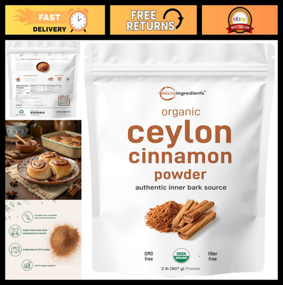 Organic Ceylon Cinnamon Powder 2 lb - Sweet Earthy Flavor for Baking & Cooking,