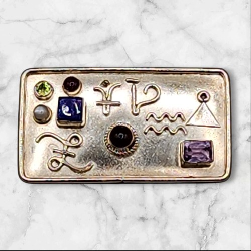 Mid Century Modern Sterling Silver Brooch Pendant w/ Semi Precious Stones 8.8gtw