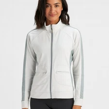 Alo CoolFit White Athletic Track Jacket Full Zip Side Stripe Pockets Women's S