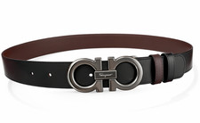 Salvatore Ferragamo Reversible Leather Belt Silver Black/Brown With Box New