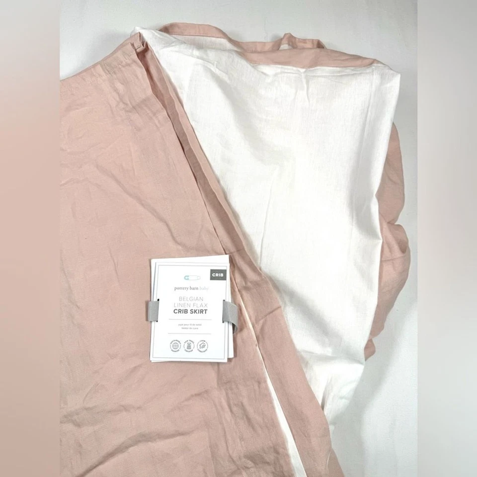 NUEVO CON ETIQUETAS POTTERY BARN KIDS Bebé Belga Lino Cuna Falda Rosa Polvorienta Neutra Acogedora Foto 3 de 4