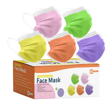 50Ct Disposable Face Masks 3 Breathable Layers, 5 Colorful Options for Adult