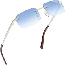 Rectangular Rimless Sunglasses Small Slim Designer Shades