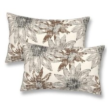 Floral Throw Pillow Covers Retro Sunflower 12" x 20" Pack of 2 Brown Grey