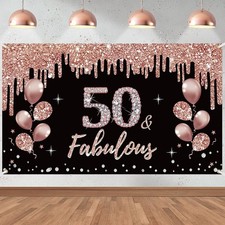 "Rose Gold 50th Birthday Banner Party Decorations for Women, Pink Rose Gold 50..