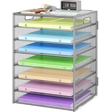 8 Tier Paper Organizer with Handle, Metal Mesh Desk File Organizer, Large Cap...