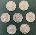 Lot of 7 Silver Washington Quarters - 90% Silver - FREE SHIPPING!